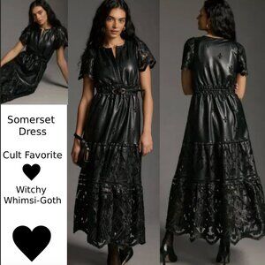 Anthropologie Somerset Maxi Dress Small Faux Leather Whimsigoth Dark Holiday